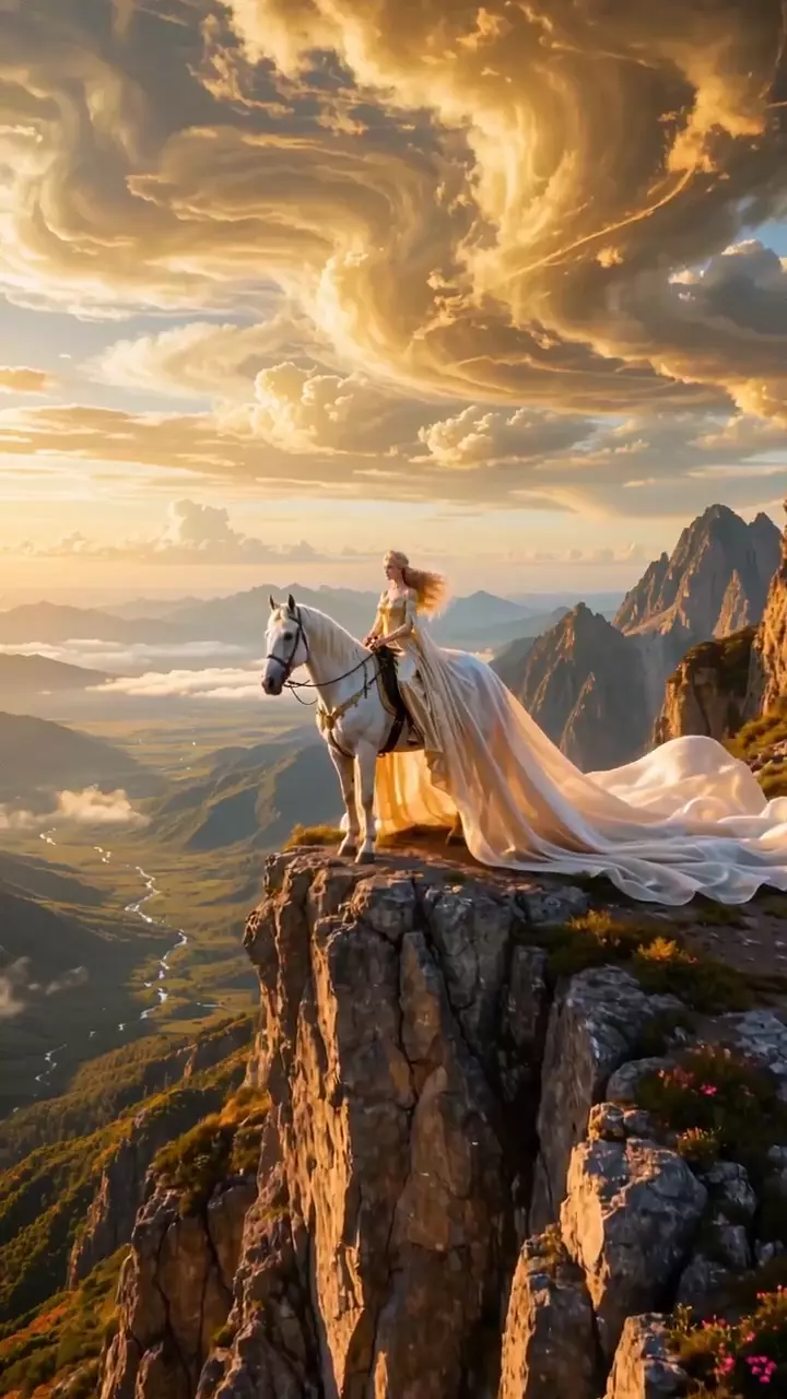 Prévia de Regal Woman On Cliff With Silk Train